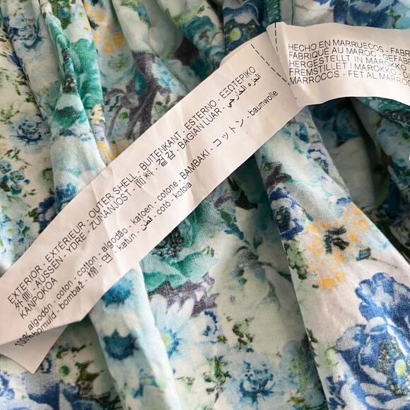 Zara Blue Floral Print Short Sleeve Smocked Square Neck Flare Mini Dress Size XS - Picture 9 of 11